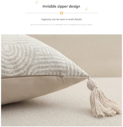 Grey Chic Geometric Jacquard Cushion Covers with Tassels - Set of 2, Plush Blend for Sofa & Bed Decor (45x45cm, Insert Not Included) - Mekamart Australia