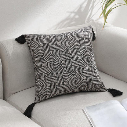 Black Chic Geometric Jacquard Cushion Covers with Tassels - Set of 2, Plush Blend for Sofa & Bed Decor (45x45cm, Insert Not Included) - Mekamart Australia