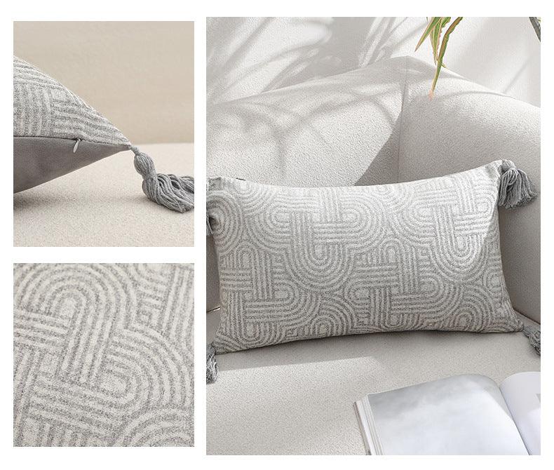 Black Chic Geometric Jacquard Cushion Covers with Tassels - Set of 2, Plush Blend for Sofa & Bed Decor (45x45cm, Insert Not Included) - Mekamart Australia