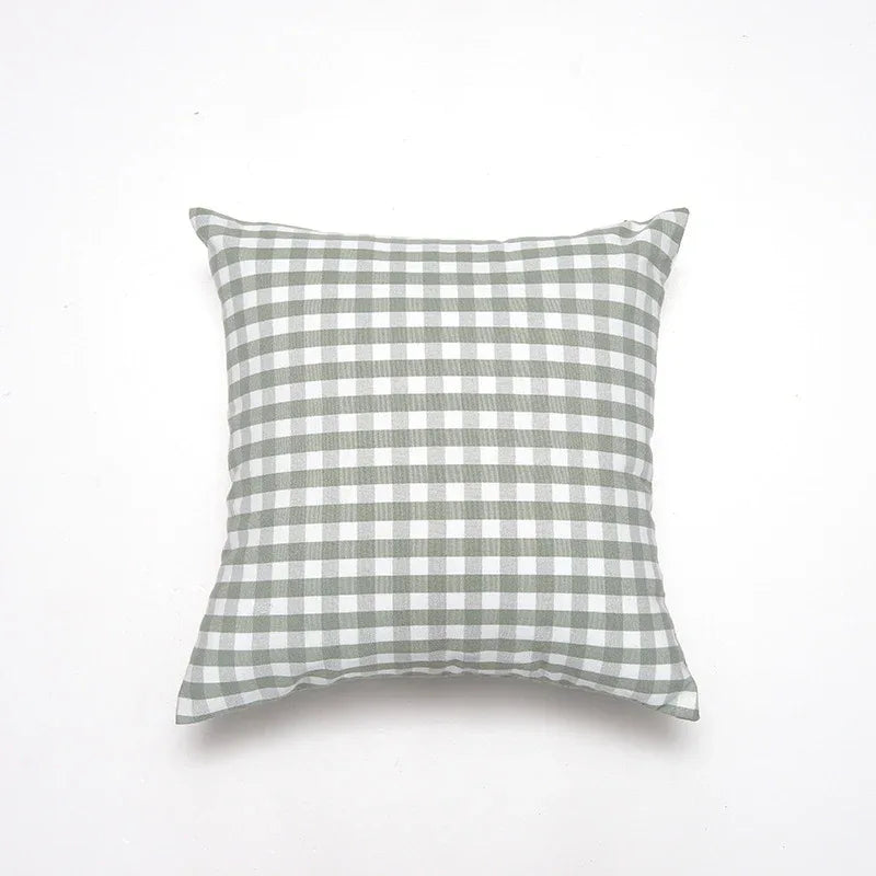 Green Small Plaid Pattern Set of 2 Decorative Cushion Covers - 45x45cm, Soft Polyester (Inserts Not Included) - Mekamart Australia