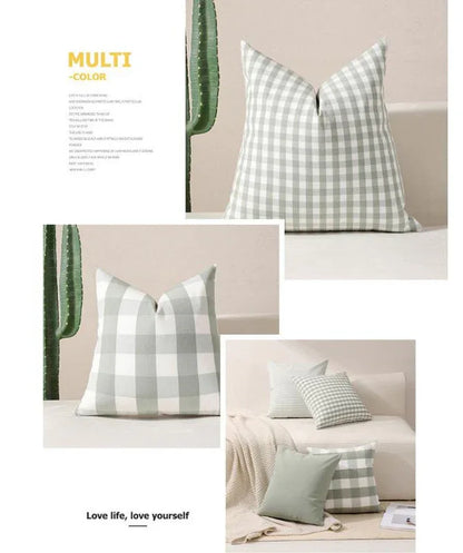 Green Big Plaid Pattern Set of 2 Decorative Cushion Covers - 45x45cm, Soft Polyester (Inserts Not Included) - Mekamart Australia