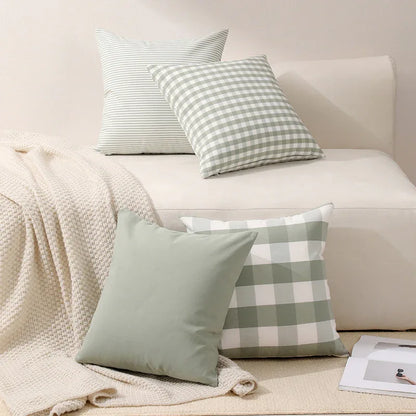 Green Pinstripe Pattern Set of 2 Decorative Cushion Covers - 45x45cm, Soft Polyester (Inserts Not Included) - Mekamart Australia