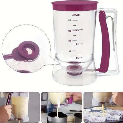 Purple Precision Batter Dispenser with Measurement Marks - 900ml Easy Pour for Pancakes, Cupcakes & Waffles - Mekamart Australia