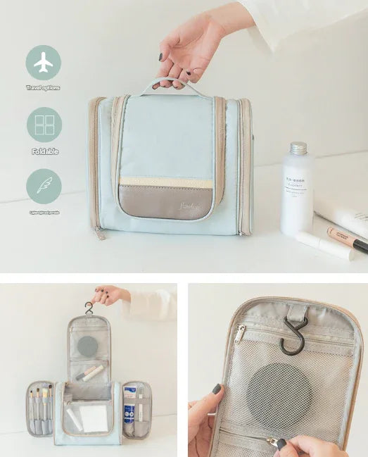 Light Blue Large Capacity Hanging Travel Toiletry Bag - Portable Waterproof Organizer for Cosmetics, Makeup & Toiletries with Multiple Compartments - Mekamart Australia