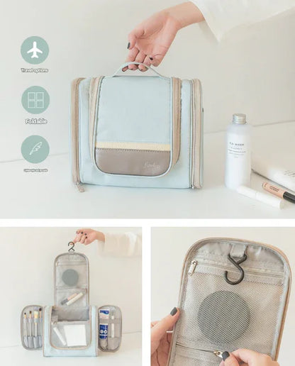 Light Blue Large Capacity Hanging Travel Toiletry Bag - Portable Waterproof Organizer for Cosmetics, Makeup & Toiletries with Multiple Compartments - Mekamart Australia