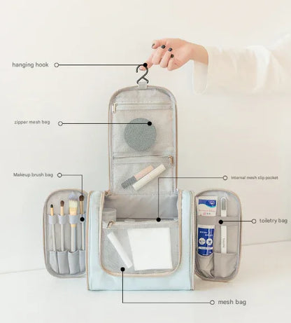 Light Blue Large Capacity Hanging Travel Toiletry Bag - Portable Waterproof Organizer for Cosmetics, Makeup & Toiletries with Multiple Compartments - Mekamart Australia