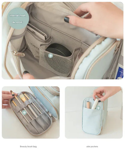 Light Blue Large Capacity Hanging Travel Toiletry Bag - Portable Waterproof Organizer for Cosmetics, Makeup & Toiletries with Multiple Compartments - Mekamart Australia