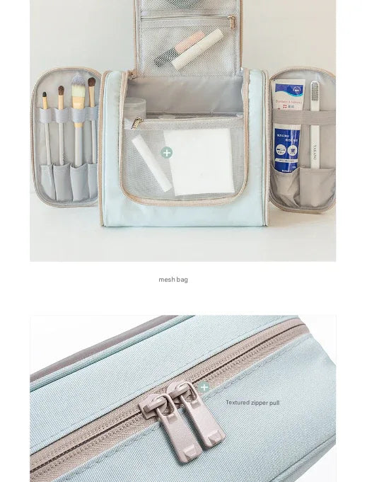 Light Blue Large Capacity Hanging Travel Toiletry Bag - Portable Waterproof Organizer for Cosmetics, Makeup & Toiletries with Multiple Compartments - Mekamart Australia