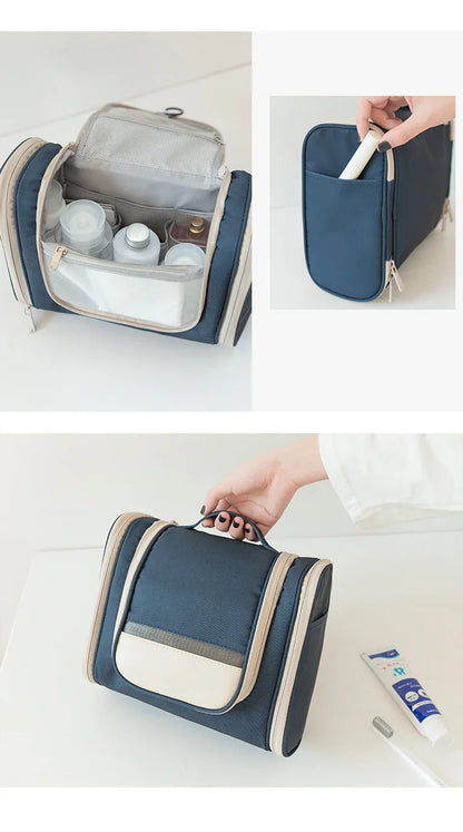 Dark Blue Large Capacity Hanging Travel Toiletry Bag - Portable Waterproof Organizer for Cosmetics, Makeup & Toiletries with Multiple Compartments - Mekamart Australia