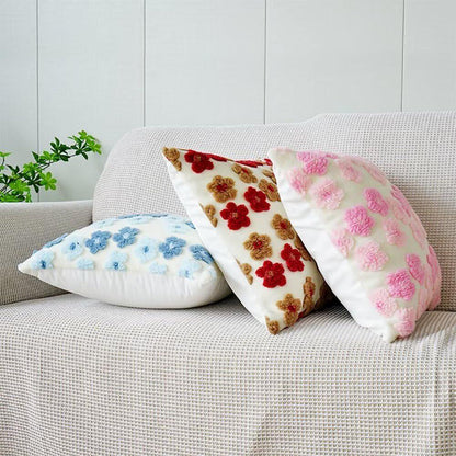 Green and Yellow Charming 3D Floral Plush Cushion Covers - Set of 4, 45x45cm Soft Faux Lambswool Pillowcases for Sofa & Bed Decor - Mekamart Australia