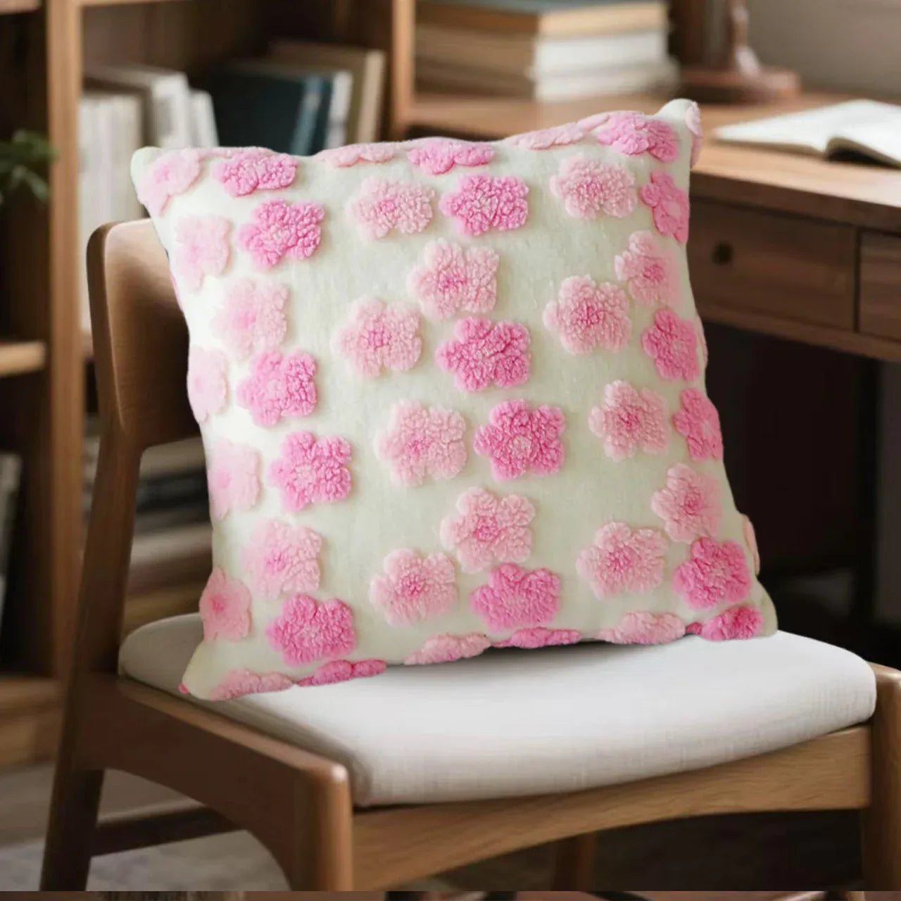 Pink Charming 3D Floral Plush Cushion Covers - Set of 4, 45x45cm Soft Faux Lambswool Pillowcases for Sofa & Bed Decor - Mekamart Australia