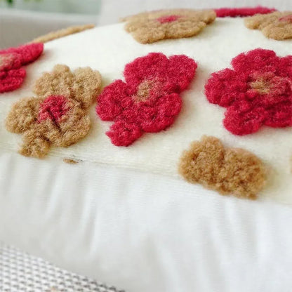 Pink Charming 3D Floral Plush Cushion Covers - Set of 4, 45x45cm Soft Faux Lambswool Pillowcases for Sofa & Bed Decor - Mekamart Australia