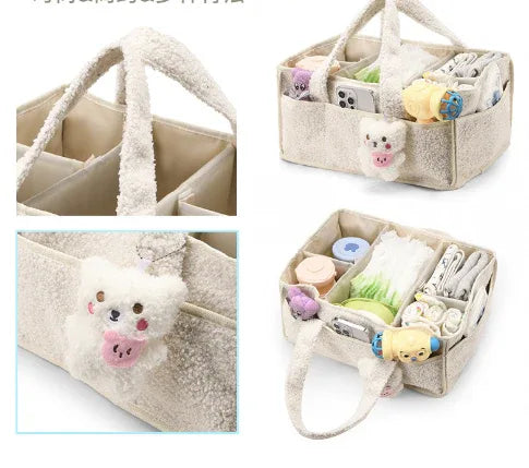 Green Large Plush Nappy Caddy Organizer - Portable Diaper Storage Bin & Nursery Tote Bag - Mekamart Australia