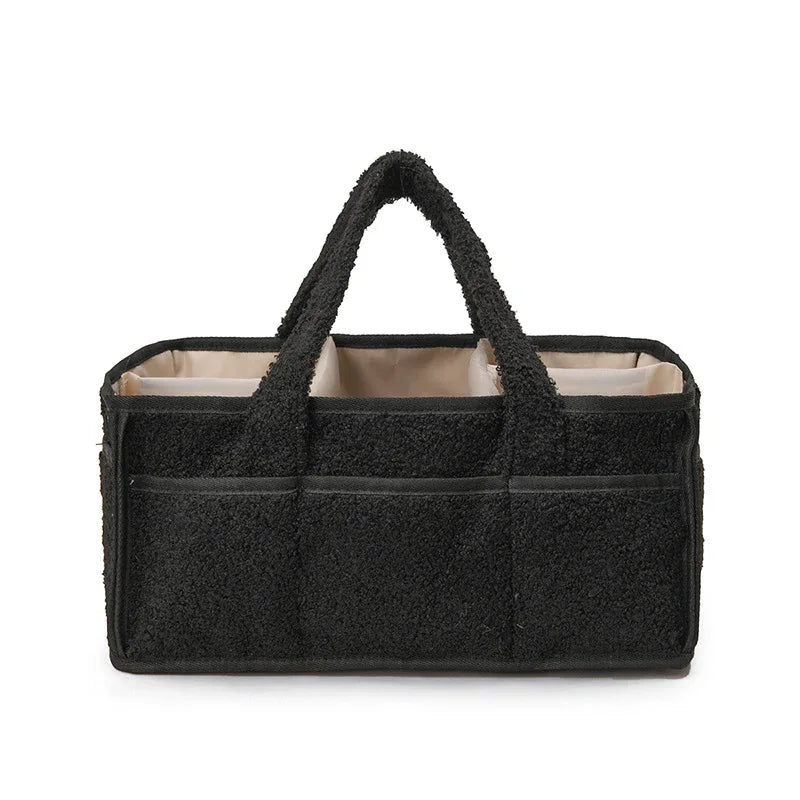 Black Large Plush Nappy Caddy Organizer - Portable Diaper Storage Bin & Nursery Tote Bag - Mekamart Australia