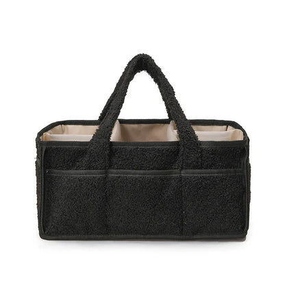 Black Large Plush Nappy Caddy Organizer - Portable Diaper Storage Bin & Nursery Tote Bag - Mekamart Australia