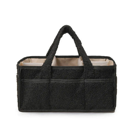 Black Large Plush Nappy Caddy Organizer - Portable Diaper Storage Bin & Nursery Tote Bag - Mekamart Australia