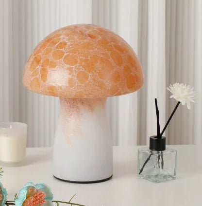 Speckled Orange Retro Swirl Glass Mushroom Table Lamp - LED Bedside Night Light - Mekamart Australia