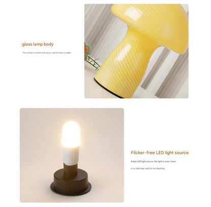 Speckled Orange Retro Swirl Glass Mushroom Table Lamp - LED Bedside Night Light - Mekamart Australia