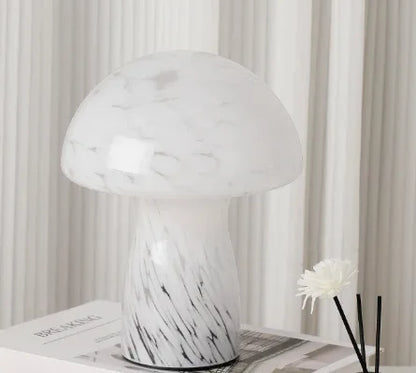 Speckled White Retro Swirl Glass Mushroom Table Lamp - LED Bedside Night Light - Mekamart Australia