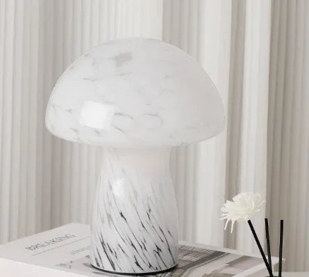 Speckled White Retro Swirl Glass Mushroom Table Lamp - LED Bedside Night Light - Mekamart Australia