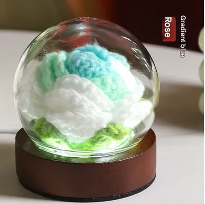 Gradient cyan Rose Knitted Flower LED Dome Lamp - USB Touch 3-Color Night Light - Mekamart Australia