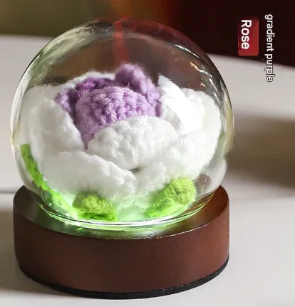 Gradient Purple Rose Knitted Flower LED Dome Lamp - USB Touch 3-Color Night Light - Mekamart Australia