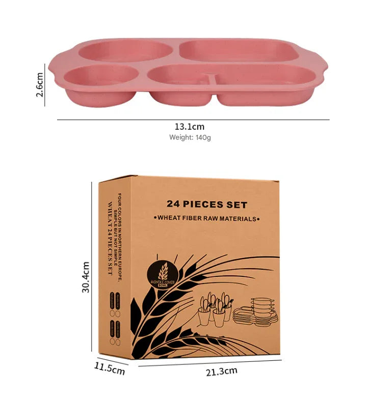 Beige Durable Eco-Friendly Wheat Straw Dinnerware Set - 24 Pieces with Plates, Bowls, Cups & Cutlery - Mekamart Australia