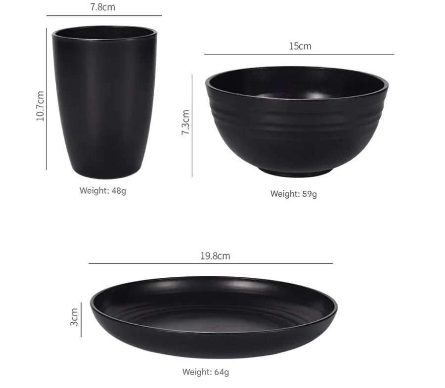 Stylish Dark Grey Wheat Straw Dinnerware Set - 24 Pieces Including Plates, Bowls & Cups - Mekamart Australia