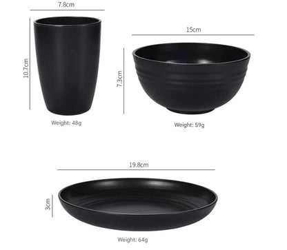Stylish Dark Grey Wheat Straw Dinnerware Set - 24 Pieces Including Plates, Bowls & Cups - Mekamart Australia