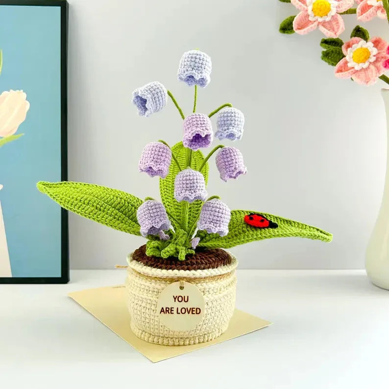 Purple Handmade Crochet Lily of the Valley Potted Plant - Gradient Blue Flower Decor Gift - Mekamart Australia