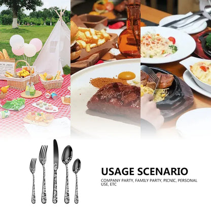 Rose Gold Elegant 20-Piece Stainless Steel Cutlery Set with Floral Design - Dinner & Steak Knives, Forks, Spoons - Mekamart Australia