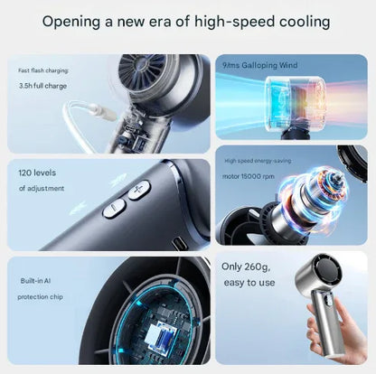 Blue Mini Bladeless Handheld Fan - USB Rechargeable, Quiet Portable Desk Fan - Mekamart Australia