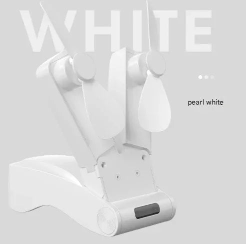 White Creative Dual-Head Folding Handheld Fan - USB Rechargeable, 3-Speed Strong Wind, 10.5x4.5x4cm - Mekamart Australia
