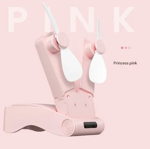 Pink Creative Dual-Head Folding Handheld Fan - USB Rechargeable, 3-Speed Strong Wind, 10.5x4.5x4cm - Mekamart Australia