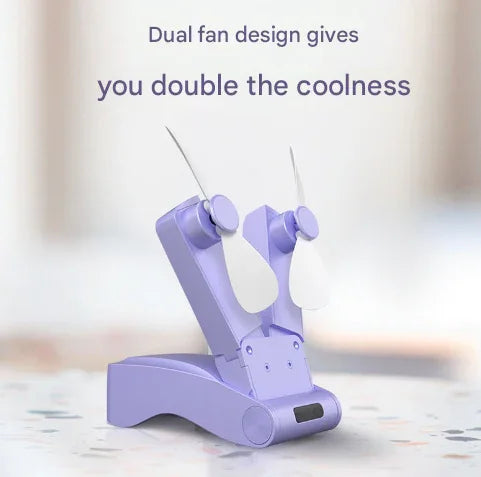 Pink Creative Dual-Head Folding Handheld Fan - USB Rechargeable, 3-Speed Strong Wind, 10.5x4.5x4cm - Mekamart Australia