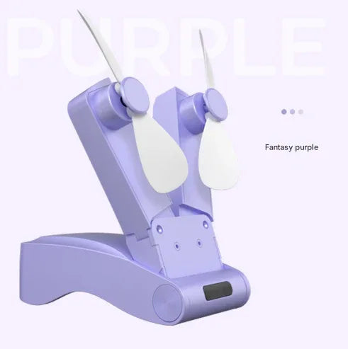 Purple Creative Dual-Head Folding Handheld Fan - USB Rechargeable, 3-Speed Strong Wind, 10.5x4.5x4cm - Mekamart Australia