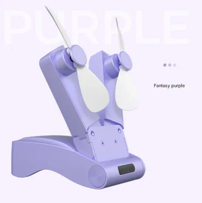 Purple Creative Dual-Head Folding Handheld Fan - USB Rechargeable, 3-Speed Strong Wind, 10.5x4.5x4cm - Mekamart Australia
