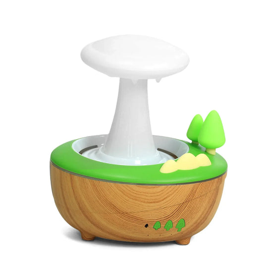 Light Woodgrain Raindrop Mushroom Aroma Diffuser - 280mL Ultrasonic Humidifier with Colorful Lights - Mekamart Australia