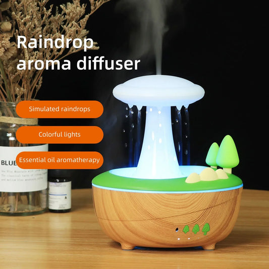 Dark Woodgrain Raindrop Mushroom Aroma Diffuser - 280mL Ultrasonic Humidifier with Colorful Lights - Mekamart Australia