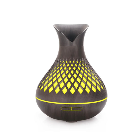 Dark Woodgrain 500ml Wood-Grain Essential Oil Aroma Diffuser with Lattice Design and Humidifier - Mekamart Australia