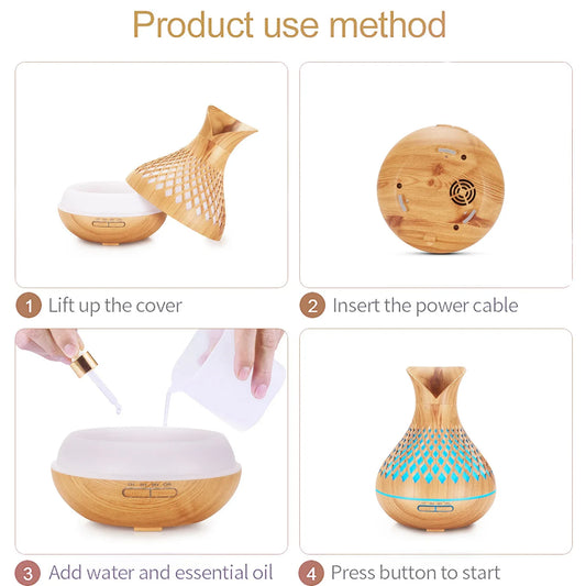 Blue Crack 500ml Wood-Grain Essential Oil Aroma Diffuser with Lattice Design and Humidifier - Mekamart Australia