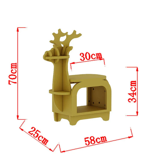 Yellow Small Creative Reindeer-Shaped Solid Wood Bookshelf for Kids - Mekamart Australia