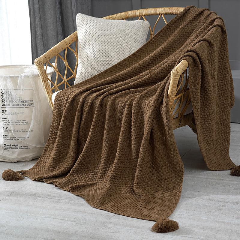 110cm x 150cm Coffee Knitted Sofa Blanket for Autumn and Winter Naps - Mekamart Australia