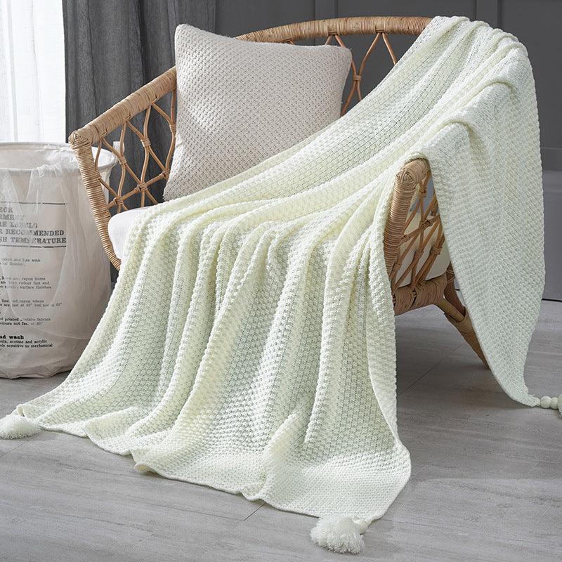 110cm x 150cm White Knitted Sofa Blanket for Autumn and Winter Naps - Mekamart Australia