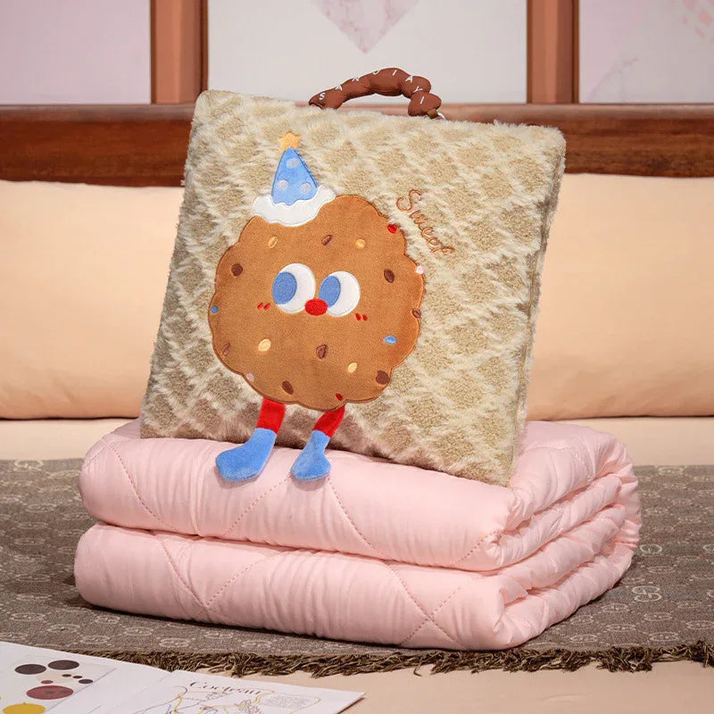Yellow Cartoon Cookie Pillow Blanket 2-in-1 for Winter Car and Office Use - Mekamart Australia