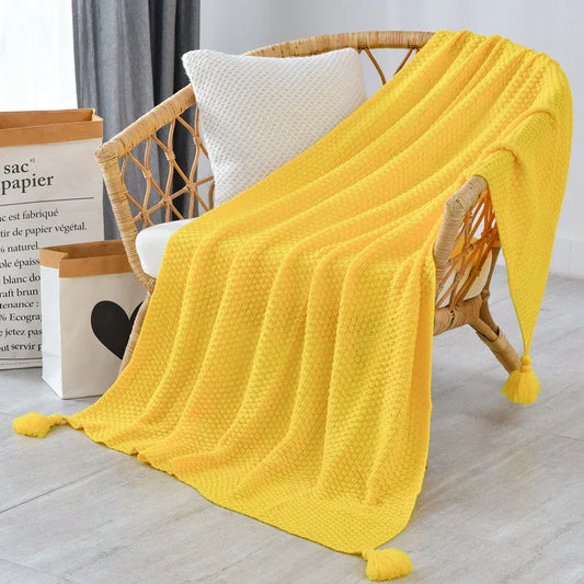 110cm x 150cm Yellow Knitted Sofa Blanket for Autumn and Winter Naps - Mekamart Australia
