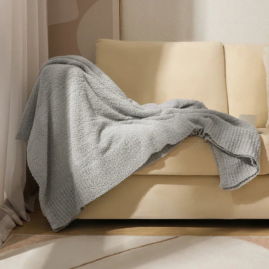 Grey Plush Solid Color Knitted Blanket for Sofa and Office - Cozy Comfort - Mekamart Australia