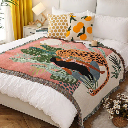 Cheetah Girl INS-Style Illustrated Line Blanket - Multi-Use Design - Mekamart Australia