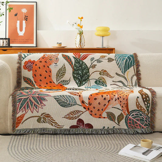 130*160cm Leopard Print Jacquard Blanket - Multi-Function Design - Mekamart Australia