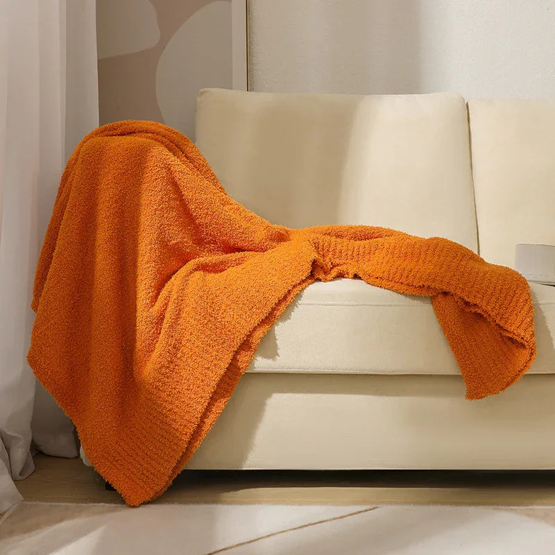 Orange Plush Solid Color Knitted Blanket for Sofa and Office - Cozy Comfort - Mekamart Australia